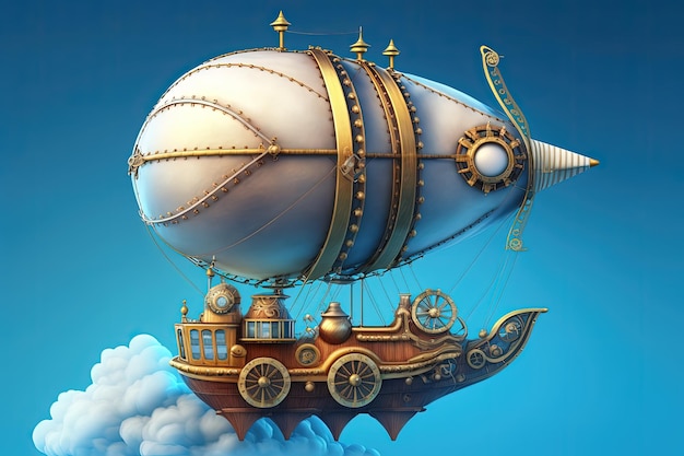 Airship isolated on blue background AI