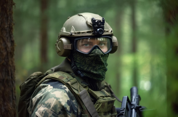 Airsoft player forest Military helmet Generate Ai