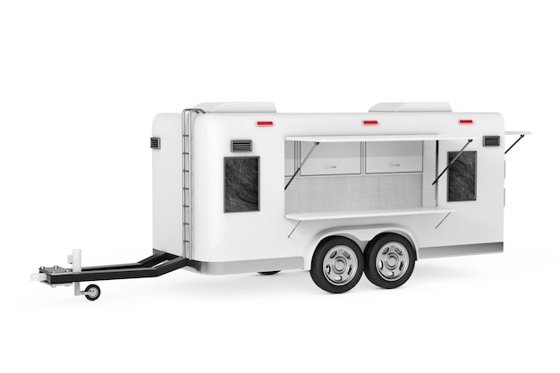 Airstream caravan food truck su uno sfondo bianco. rendering 3d