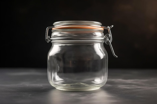 Airtight jar with a glass lid on a uniform background