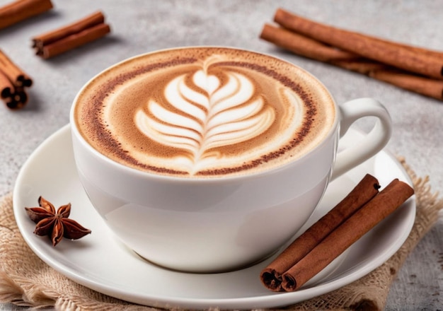 An airy cappuccino bean coffee cup decorated with cinnamon and cocoa Daytime sunny soft lighting