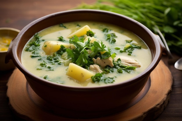 Photo ajiaco bogots famous chicken and potato soup with guascas