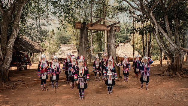 Akha stam dorpen, provincie chiang rai, noord-thailand.