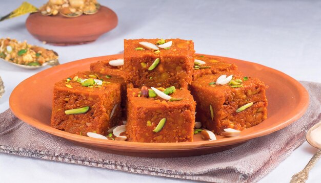 Akhrot halwa or walnut burfi indian sweet food made from walnut khoya milk and flavore