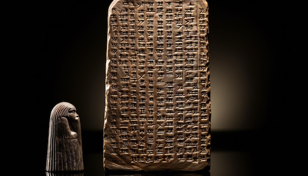 Foto scrittura cuneiforme akkadiana, assira e sumera, alfabeto antico, mesopotamia, argilla o pietra
