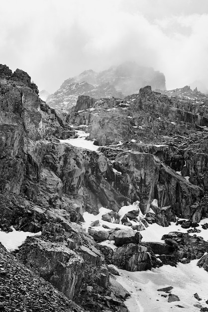 Aktru Valley in the Altai Mountains Rocks and stone surrounded by high mountains covered