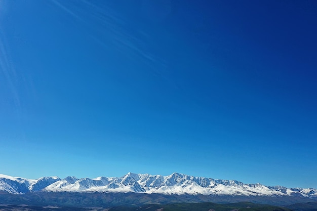 Aktrupanorama van bergen altai, de zomerlandschap van de bergpiek in rusland