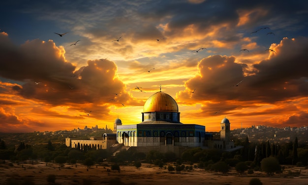 Foto al-aqsa moskee of dome of the rock in jeruzalem waar de profeten isra en miraj