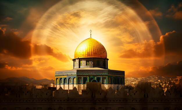 Photo al aqsa mosque or dome of the rock in jerusalem where the prophets isra and miraj