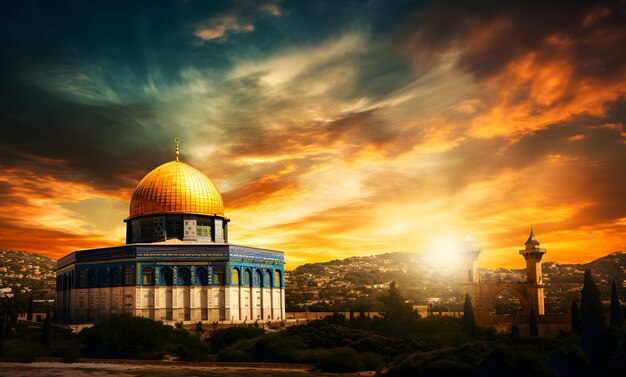 Photo al aqsa mosque or dome of the rock in jerusalem where the prophets isra and miraj