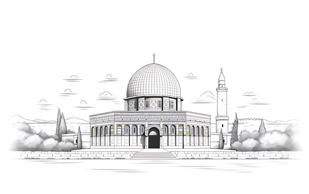 Foto illustrazione della moschea di al-aqsa su sfondo bianco