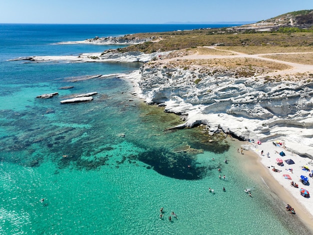 Alacati Beach in Cesme Town, Delikli koy aerial view with drone