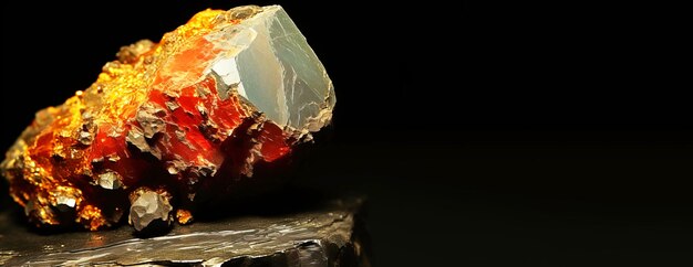 Alacranite is a rare precious natural stone on a black background AI generated Header banner mockup