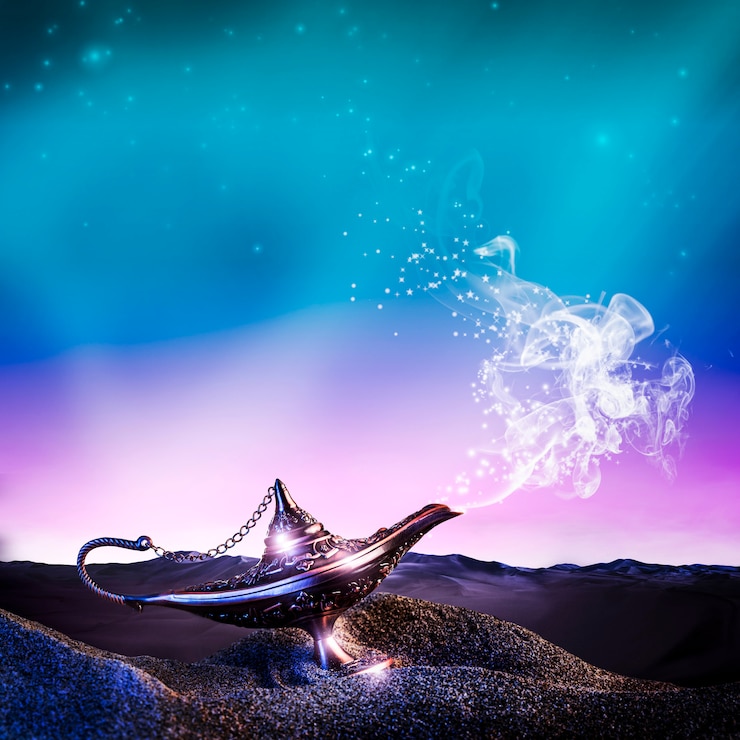 Photo aladdin lamp in desert
