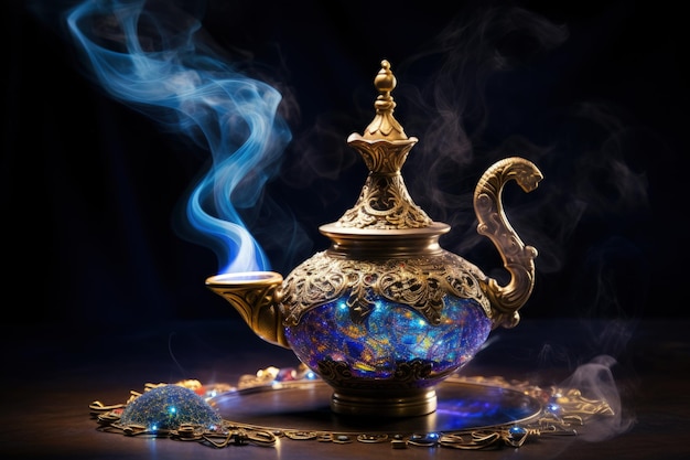 Aladdin s lamp smokes with magic