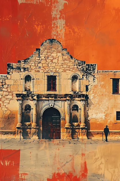 Alamo Mission in San Antonio met Adobe Texture Vintage Nieuws Illustratie Trending achtergrond decor