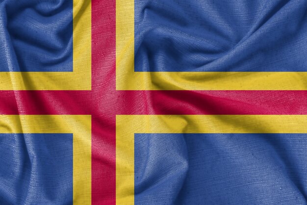 Aland country flag background realistic silk fabric