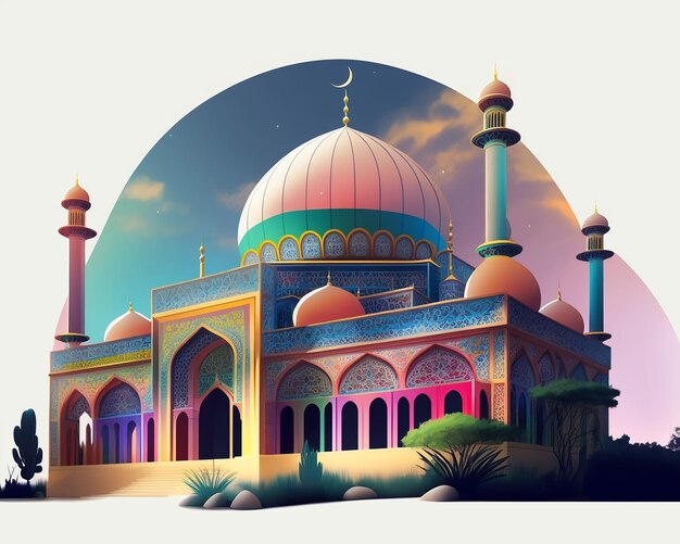 AlAqsa Mosque Background for muslim feast of the holy month of ramadan kareem with generated ai