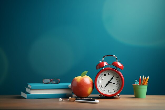 alarm clock and apple alarm clock and books on table alarm clock and book alarm clock and books