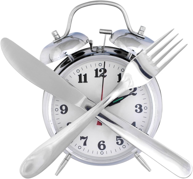 Alarm Clock And Crossed Utensils - Isolated