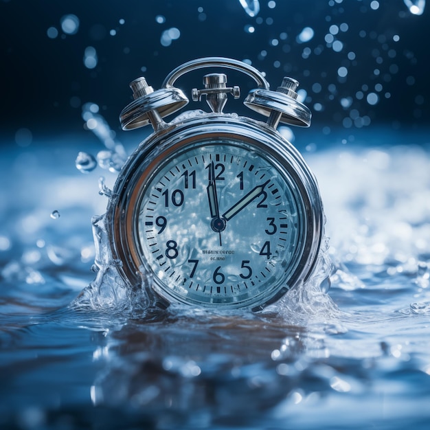 Foto orologio sveglia immerso in acqua ai generativo