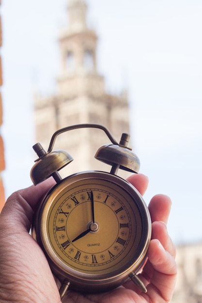 Alarm clock at eight o'clock with Catedral de Sevilla Seville Churches of spain landscape