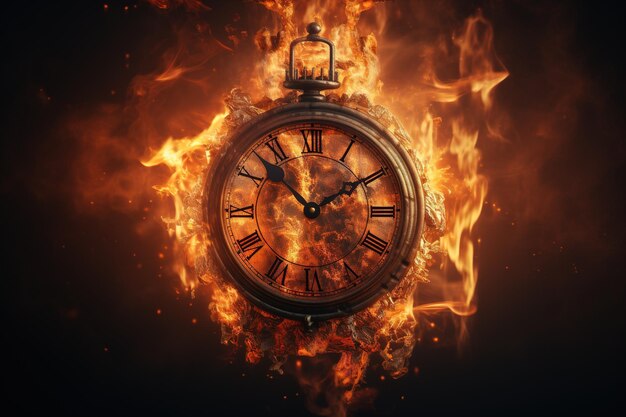 Alarm clock on fire background Time is running out concept