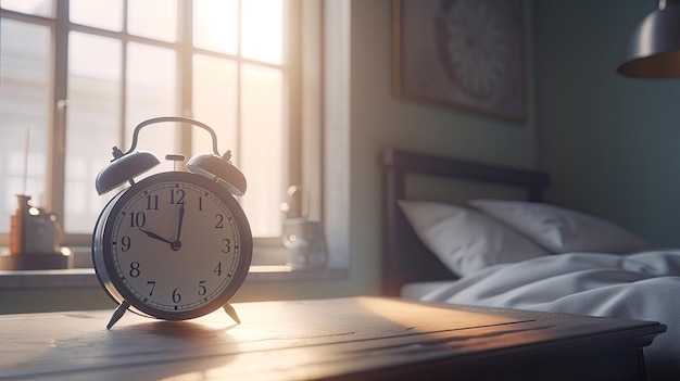 Alarm clock ringing in the bedroom on a table with Generative AI Technology