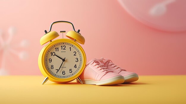 Alarm clock and shoes with copy space ai generative