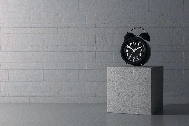 Alarm Clock on Stone Block 3d Rendering