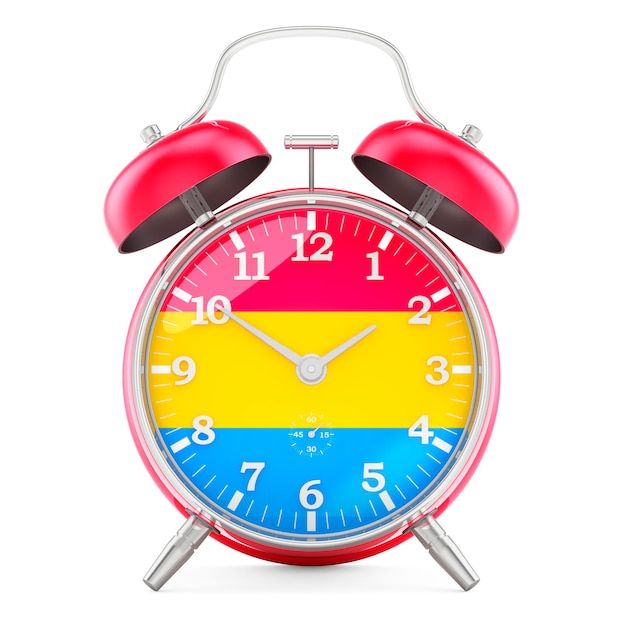 Alarm clock with pansexual flag 3D rendering