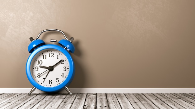 Alarm Clock on Wooden Floor Against Wall