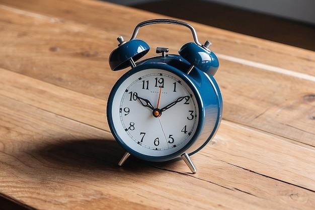 An alarm clock on wooden surface