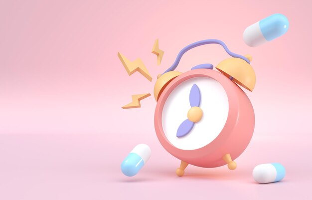 Photo alarm to take the pills 3d illustration