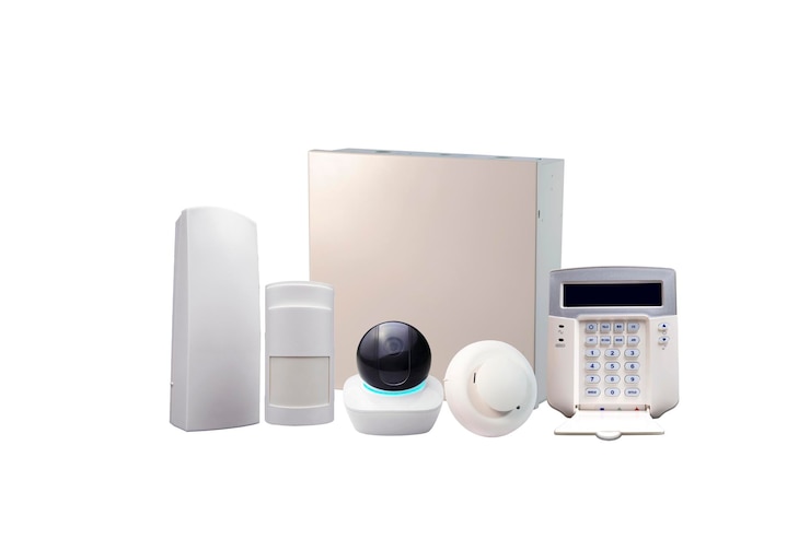 Foto alarmsignaal para el hogar alarmsysteem voor seguridad cctv sobre fondo blanco