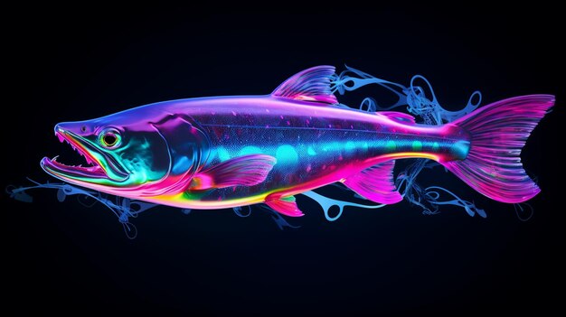 写真 アラスカ・ポロック・フィッシュ (alaska pollock fish) ネオン・ライト (neon light) カラー・ai (人工知能) によって生成された画像