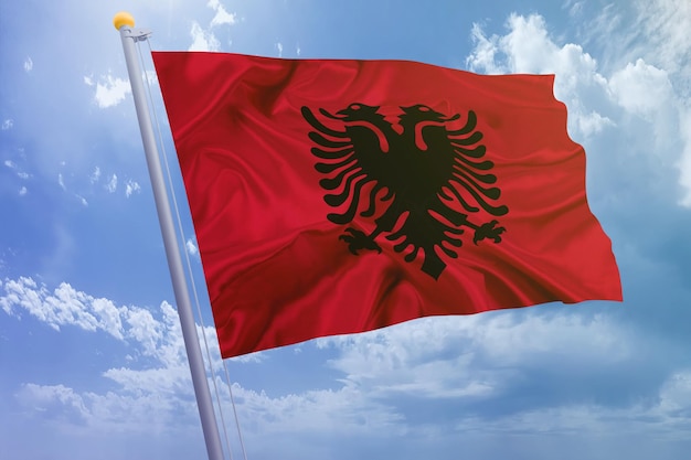 Albania flag on the sky background