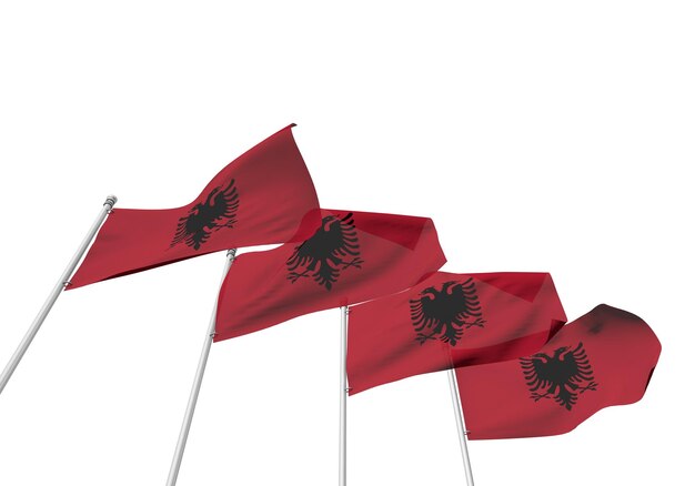 Albania flags in a row with a white background 3D Rendering