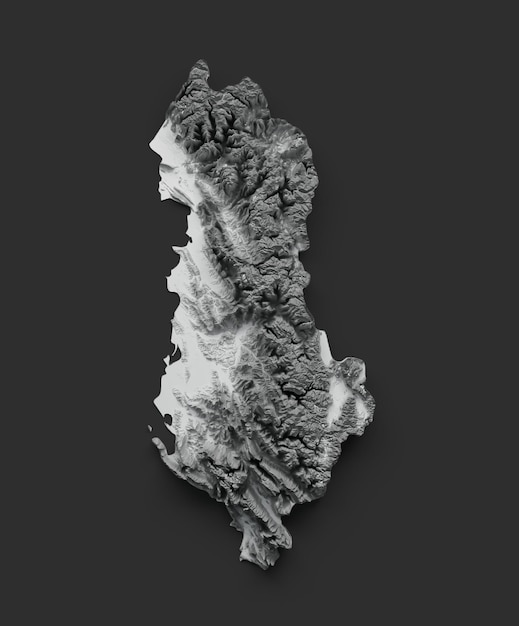 알바니아 지도 어두운 배경 3d 그림에 음영 기복 색상 높이 지도