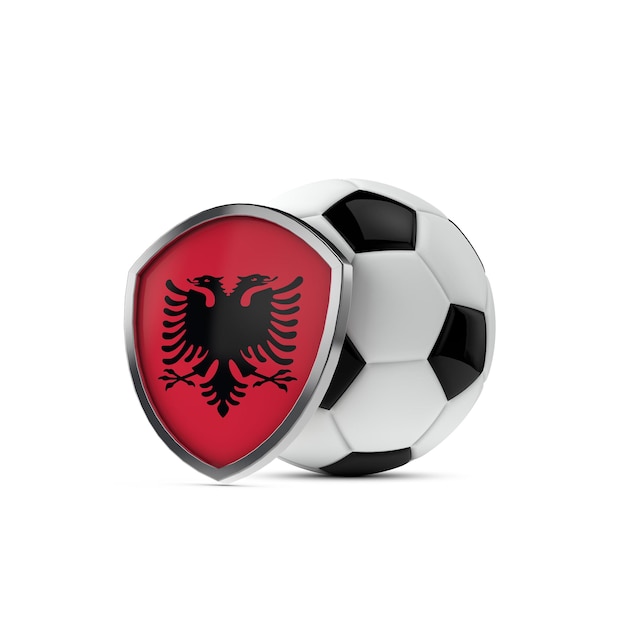 Albania national flag shield with a soccer ball 3D Rendering