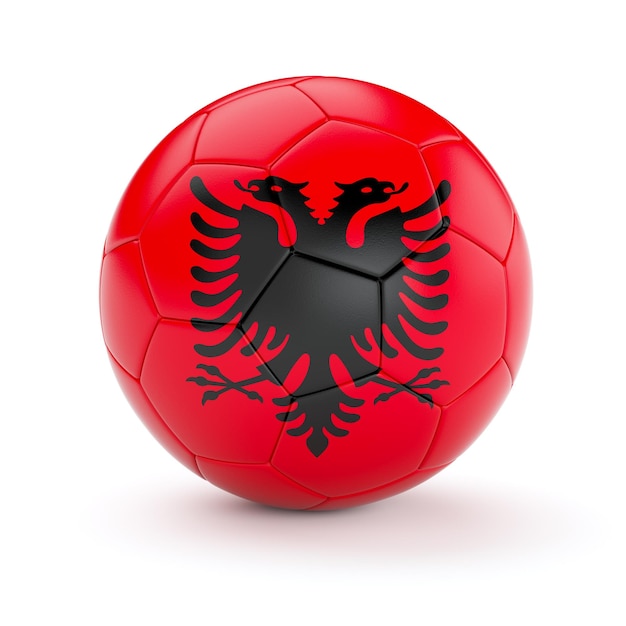 Foto pallone da calcio albania con bandiera albanese isolato su sfondo bianco