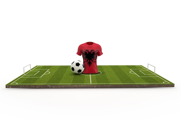 Albania soccer shirt national flag on a football pitch 3D Rendering