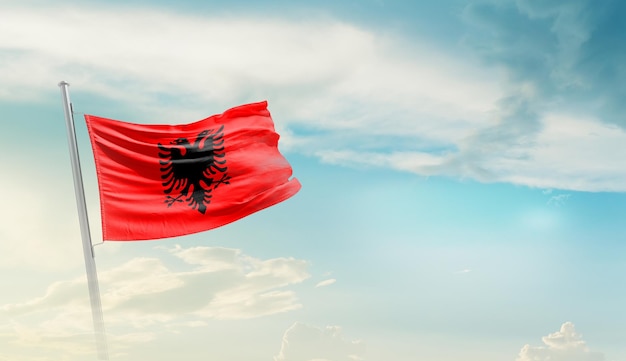 Albania waving flag in beautiful sky