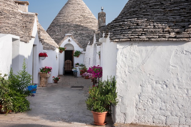 Alberobello-stad in Italië beroemd om zijn hictorische trullo-huizen