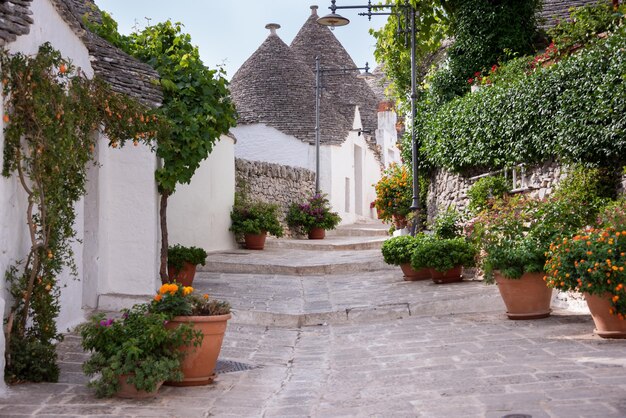 Foto città di alberobello in italia famosa per le sue tradizionali case a trullo