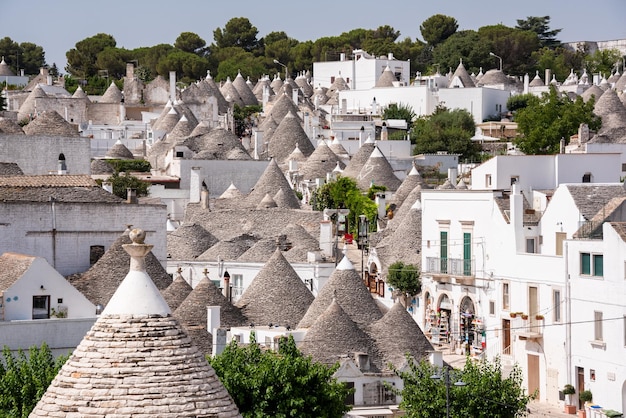 Alberobello town in Italy famous for its traditional trullo houses