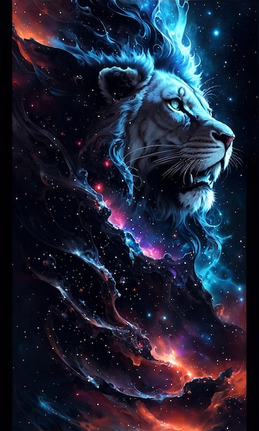 Photo alberto seveso art lion in space nebula in galaxy