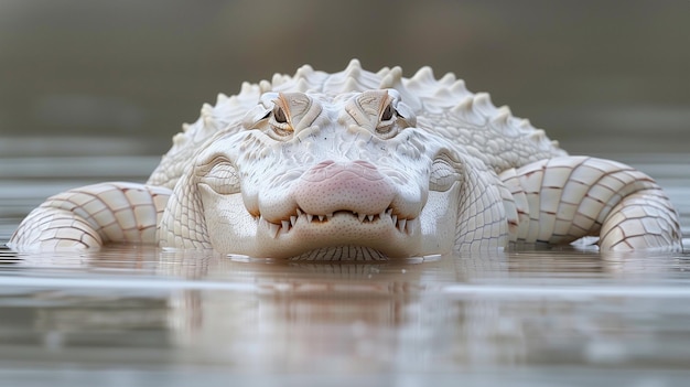Photo albino alligator in the water front view portrait
