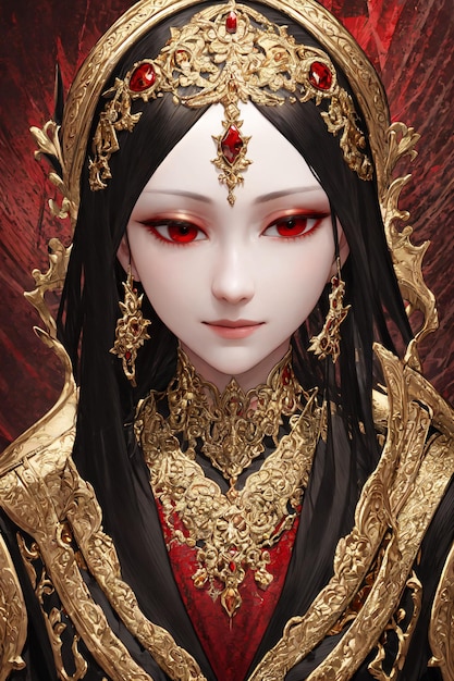 Albino girl with red eyes jewelry and royal clothes