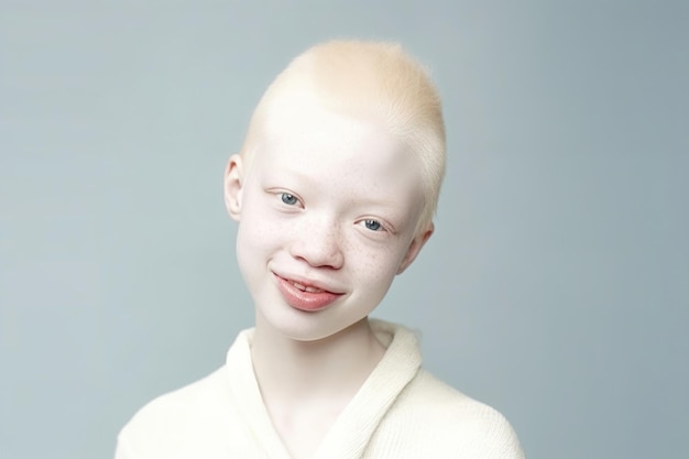 Albino little girl with short hair AI